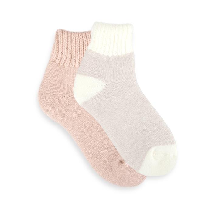 totes toasties® Ladies Thermal Crop Length Terry Socks (Twin Pack) Oat/Pink Extra Image 2
